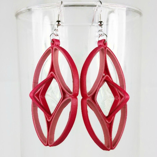 Red Geometric Cage Earrings